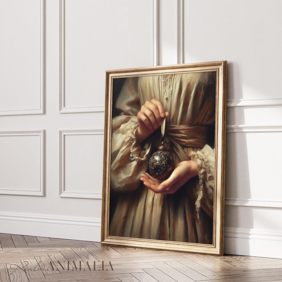 Victorian Woman With Antique Ornament Portrait Painting Vintage Christmas Wall Art Moody Romantic Winter Holiday Art Wh163 - Image 2