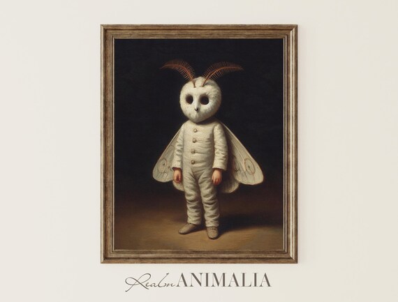 Child In White Moth Costume Vintage Eerie Halloween Portrait Art Print