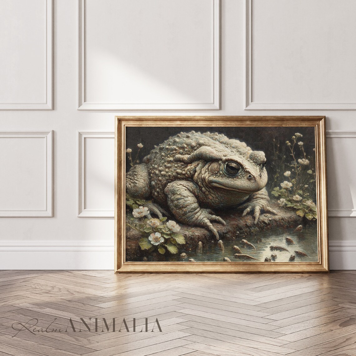 Vintage Toad With Tadpoles Nature Scenery Art Print - Image 4