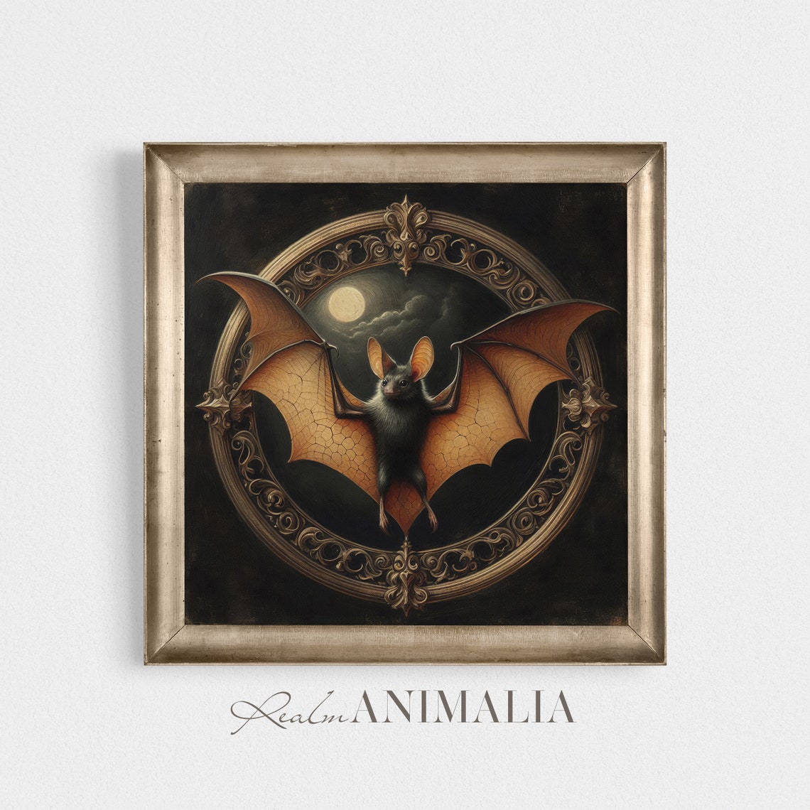 Moonlit Bat With Amber Wings Gothic Victorian Ornate Animal Art Print - Image 4