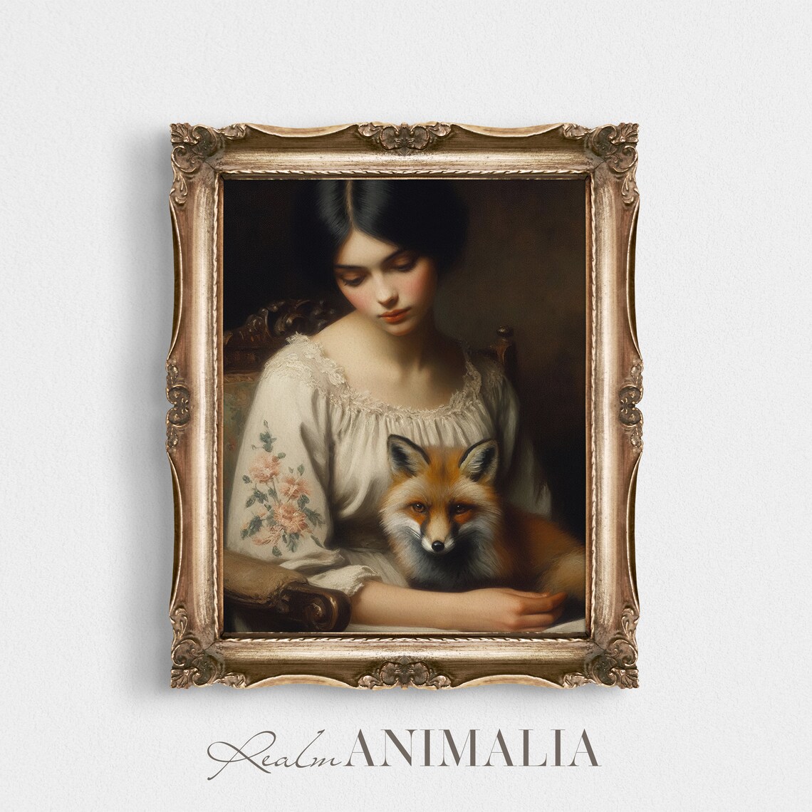 Woman With Fox Vintage Portrait Painting Moody Female Fine Art Print Antique Style Portrait Wall Art Hf002 - Image 4