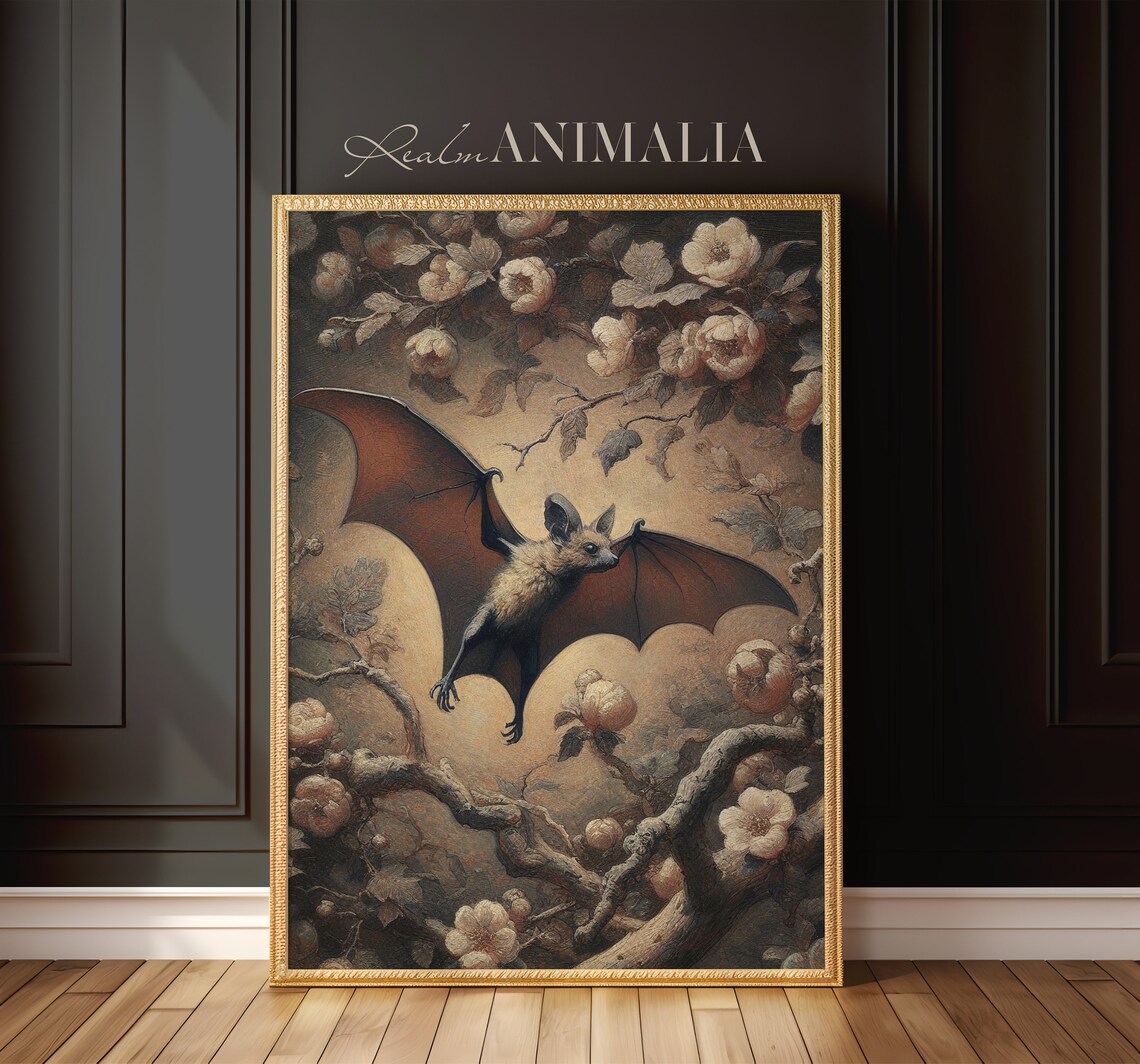 Vintage Neutral Flying Bat Botanical Art Print - Image 3