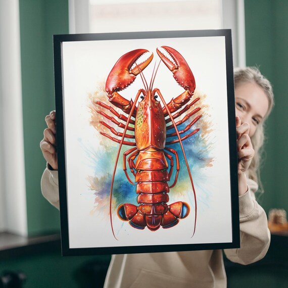 Lobster Kitchen Art Print Coastal Wall Decor Nautical Seafood Illustration Watercolor Poster Ocean Animal