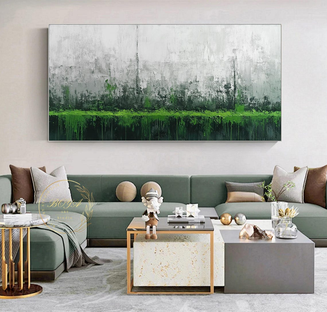 Misty Green Abstract Landscape Wide Panoramic Horizon Poster - Image 3