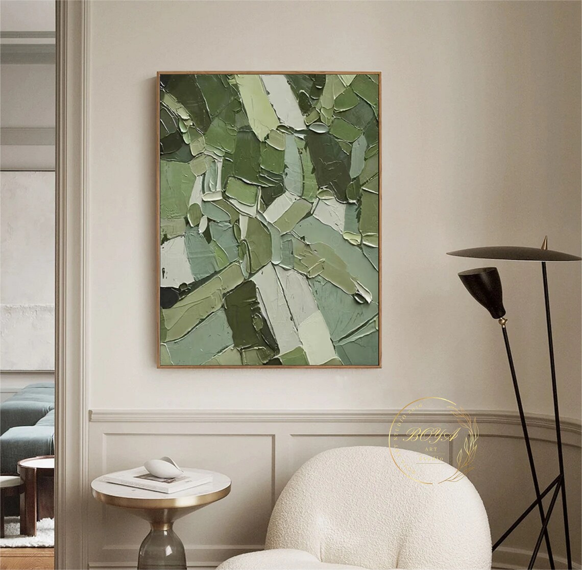 Green Abstract Oil Painting, Modern Wall Art Print - Image 4