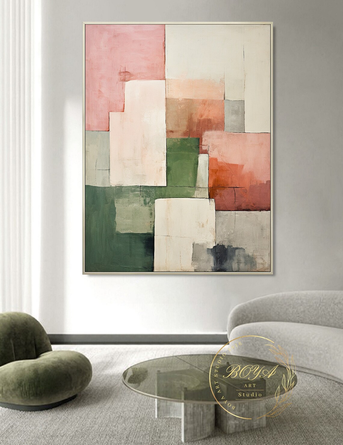 Beige Abstract Geometric Art Print, Minimalist - Image 3
