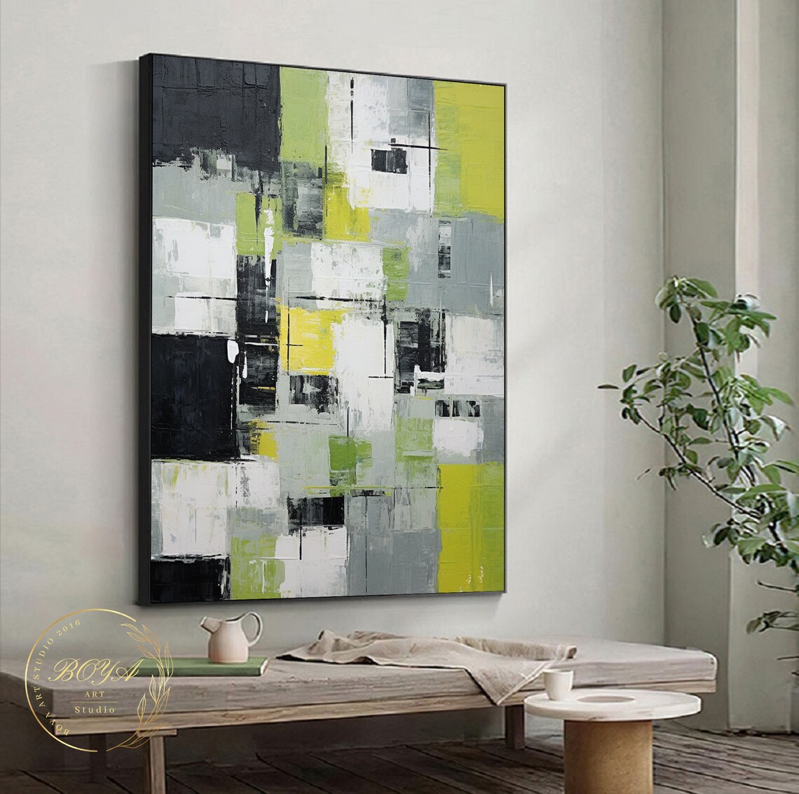 Lime Green Abstract Art Print, Modern Minimalism - Image 5