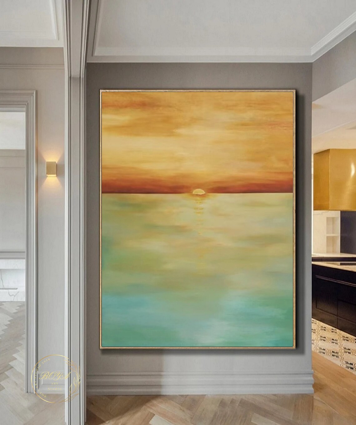 Sunset Abstract Seascape Art Print, Green Sea - Image 4