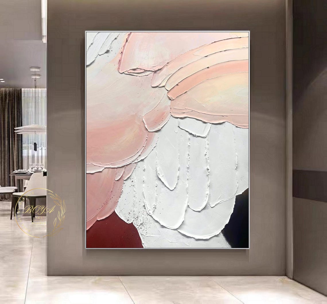 Pink Minimalist Abstract Art Pink Painting White 3d Textured Wall Art Original Abstract Painting Neutral Wabi Sabi Wall Art - Image 5