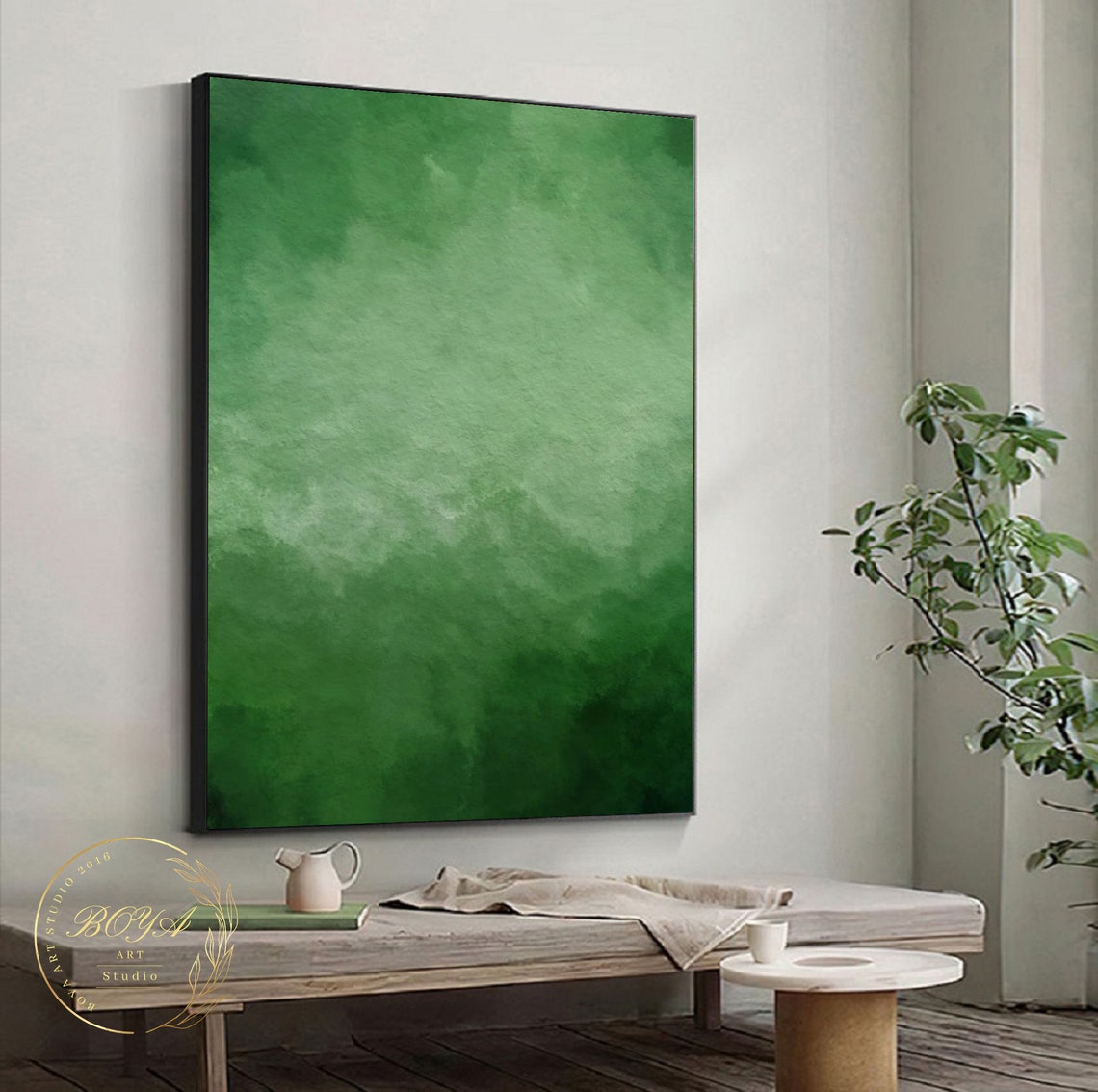 Soothing Green Watercolor Gradient Soft Minimalist Art Poster - Image 4