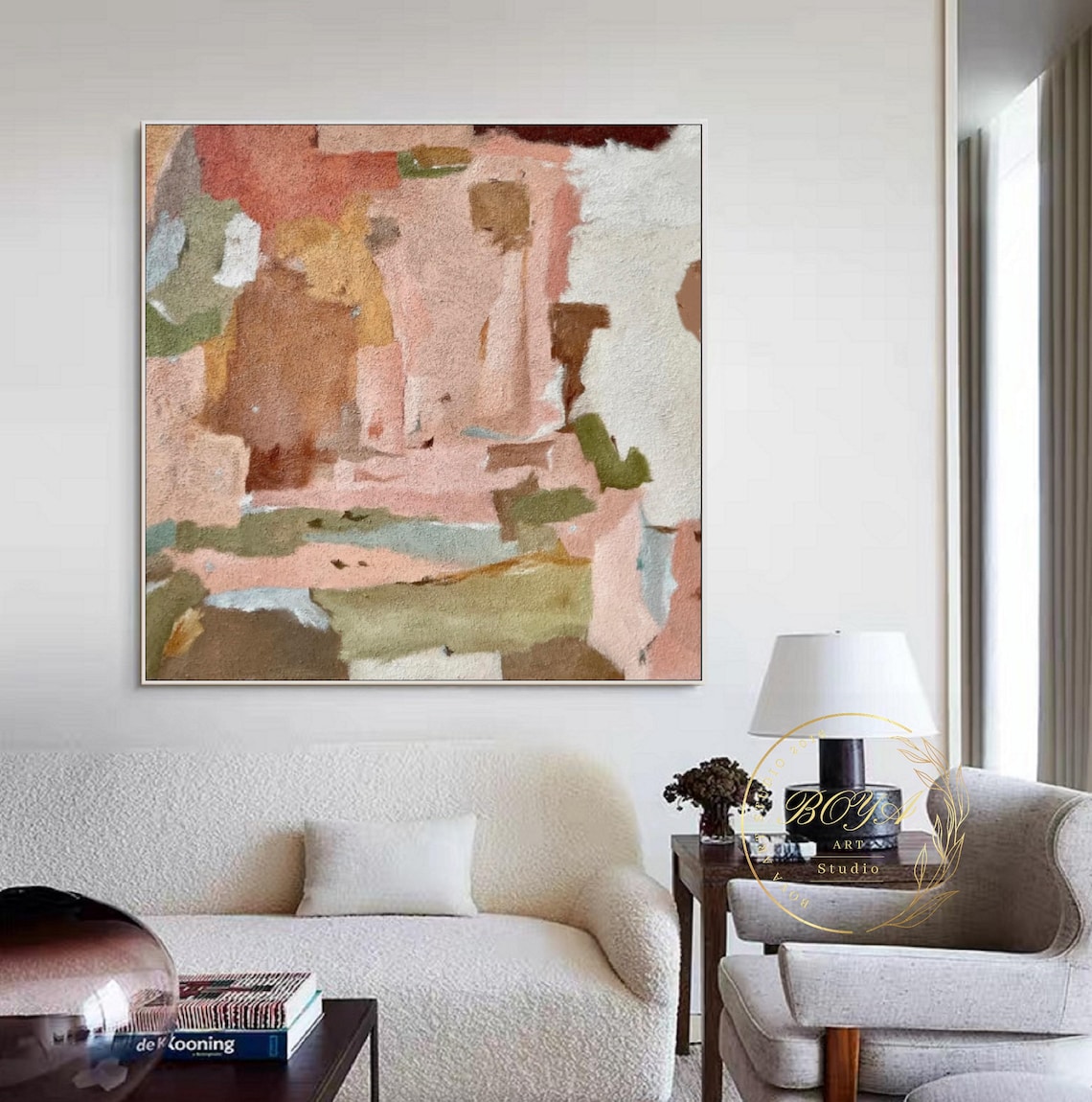 Pink Abstract Painting, Modern Beige Textured Art Print - Image 2