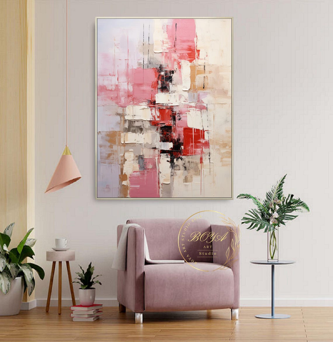 Large Pink Textured Painting Pink Wall Art Original Beige Abstract Painting Beige 3d Textured Art Warm Color Wall Art Pink Abstract Painting - Image 4