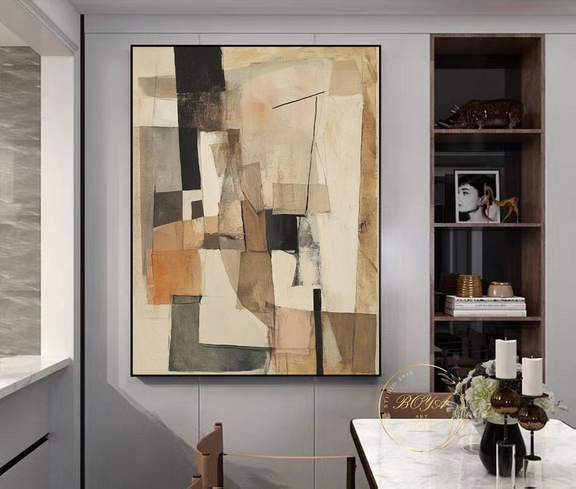 Wabi Sabi Wall Art Original Beige Painting Beige Abstract Art Large Brown Wall Art Natural Color Painting Black Textured Painting - Image 3