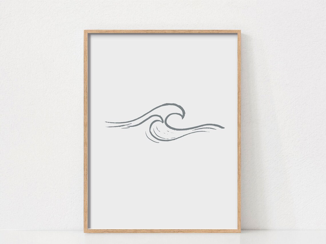 Minimalist Ocean Wave Line Drawing Poster in Gray Coastal Art