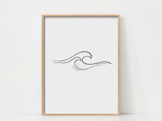 Minimalist Ocean Wave Line Drawing Poster in Gray Coastal Art