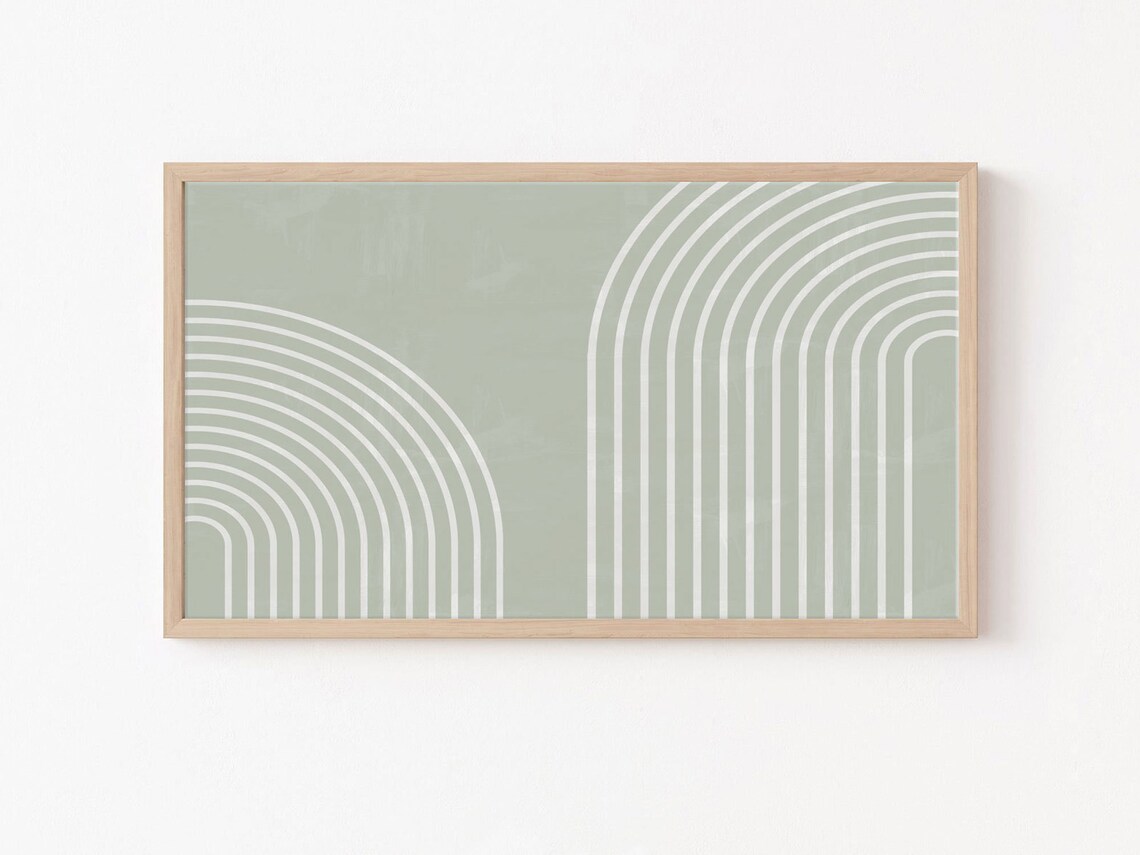 Sage Green Geometric Rainbow Arch Abstract Minimalist Wall Art