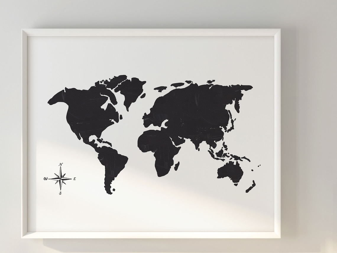 Wanderlust Map Travel Poster, Minimalist Monochrome