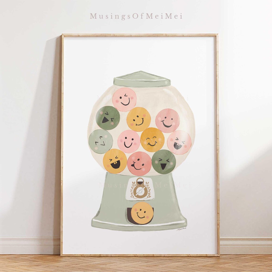 Playful Smiley Gumball Machine Kids Room Art Print