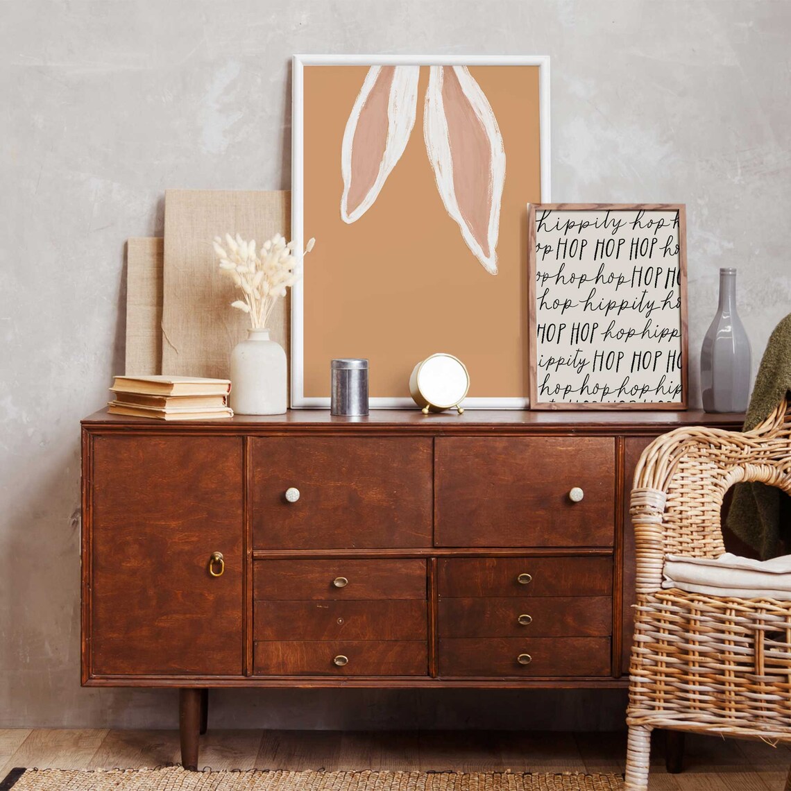 Abstract Bunny Ears Close Up Minimal Terracotta Modern Easter Art Poster - Image 2