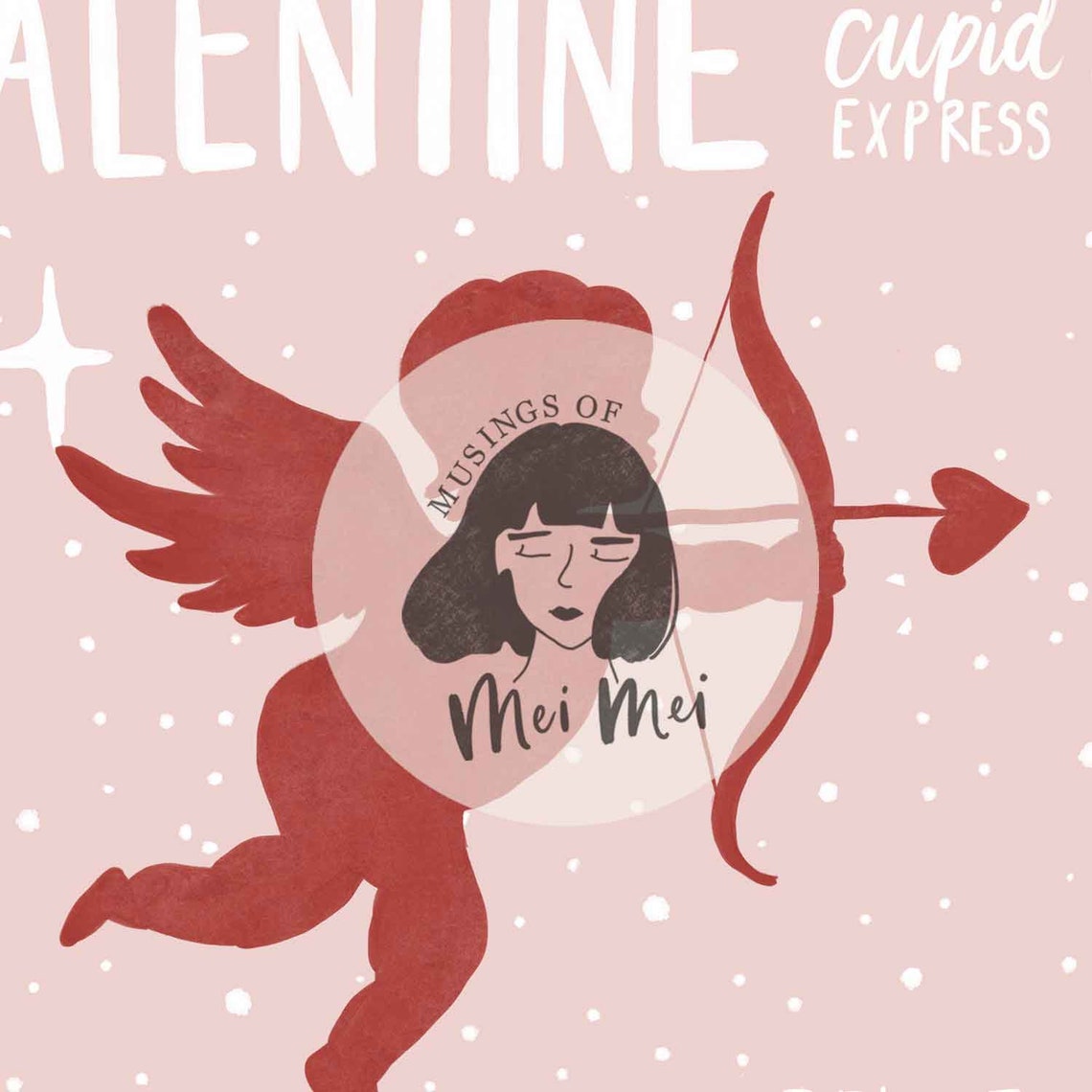 St Valentine Cupid Worldwide Express Mail Pink Stamp Vintage Poster - Image 4