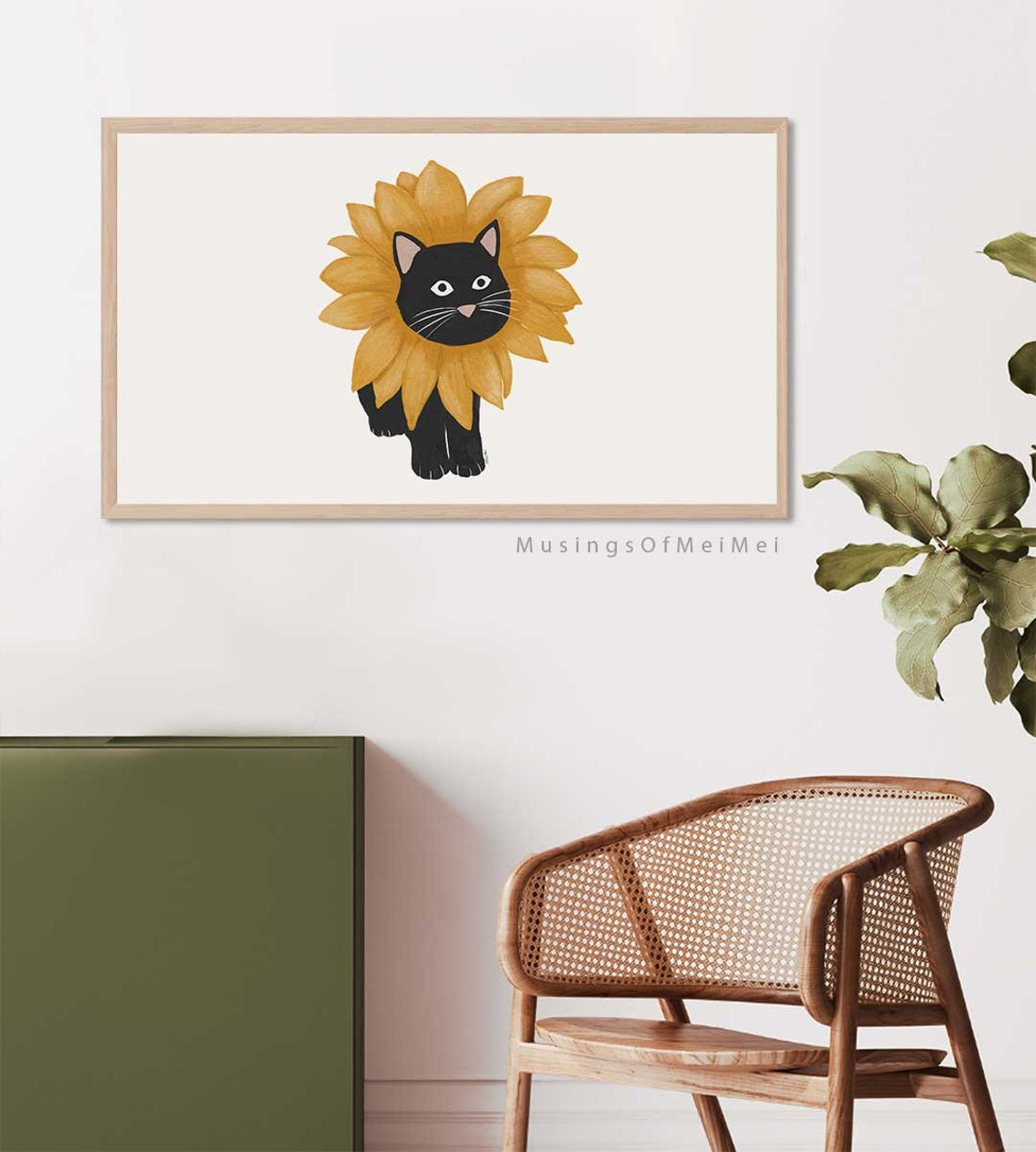 Black Cat in Giant Sunflower Costume Funny Kitten Whimsical Pet Poster - Image 2