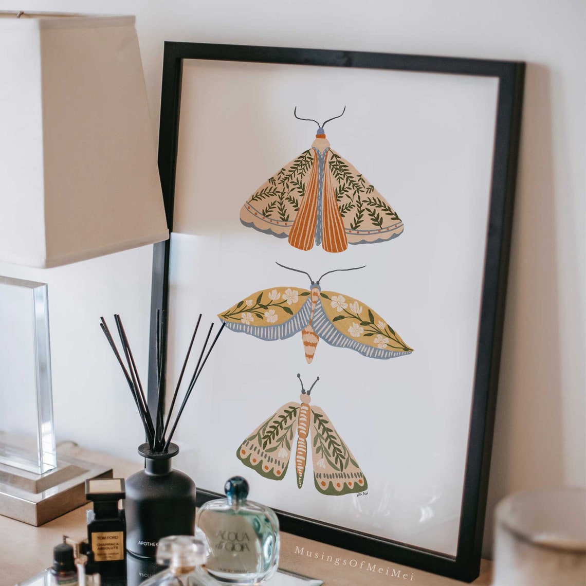 Moth Spring Floral Boho Poster Print - Image 2