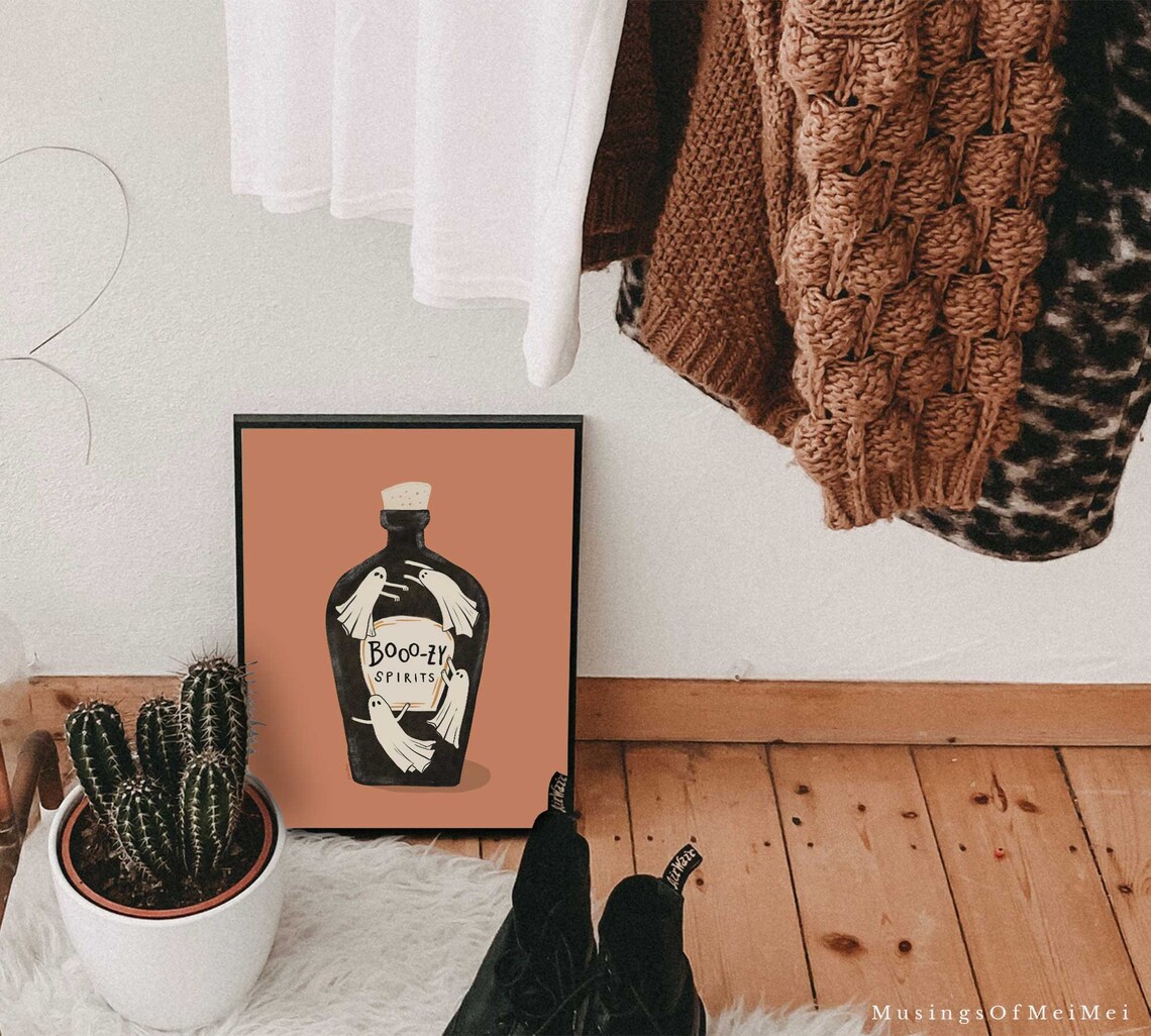 Boozy Spirits Halloween Ghost Bar Cart Art Print - Image 3