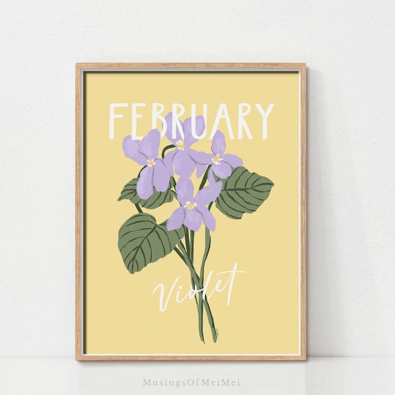 February Birth Month Flower Art Print Violet Illustration Wall Decor For Nursery Bedroom Or Botanical Gallery Display