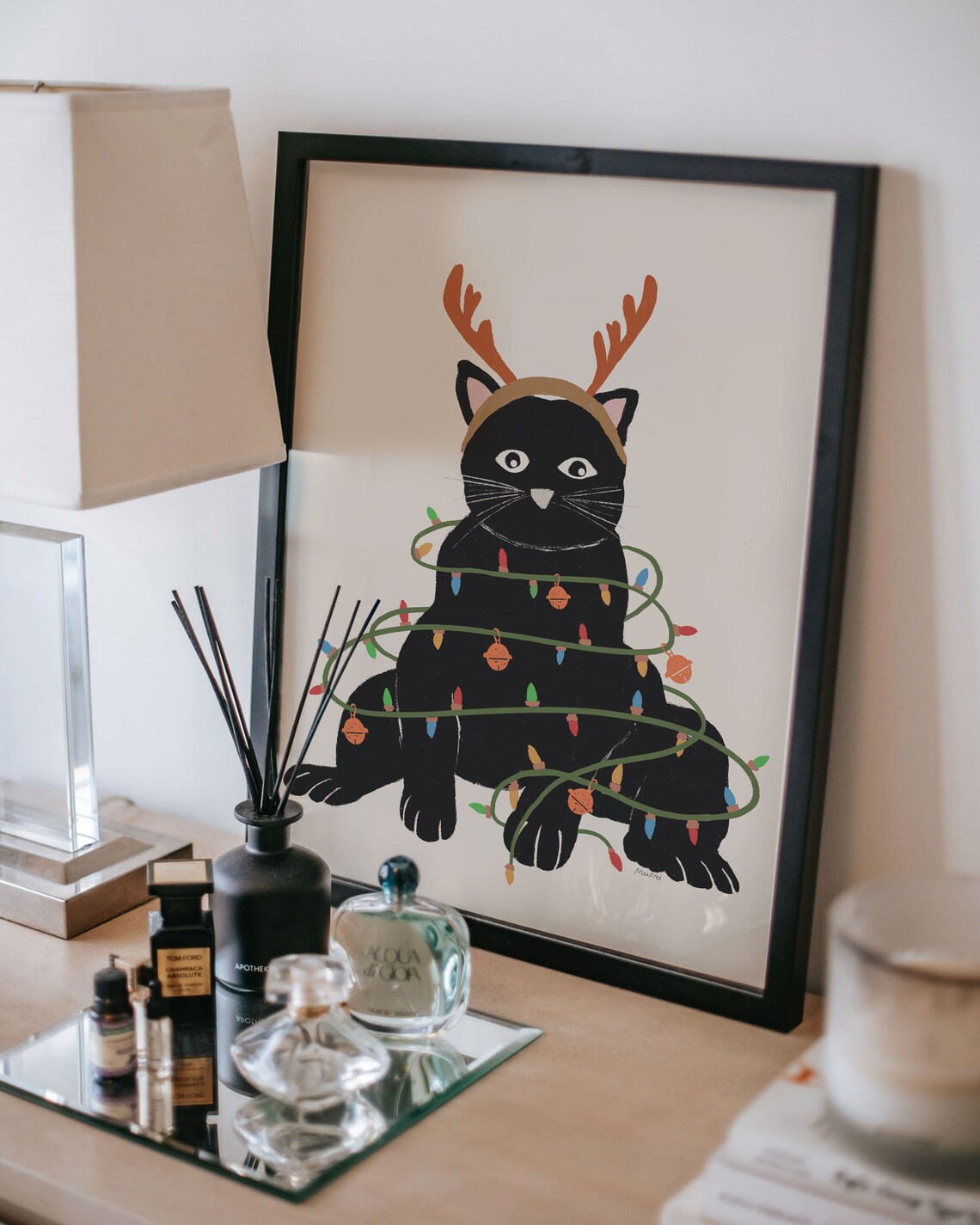 Christmas Cat Art, Reindeer Cat Christmas Print - Image 2
