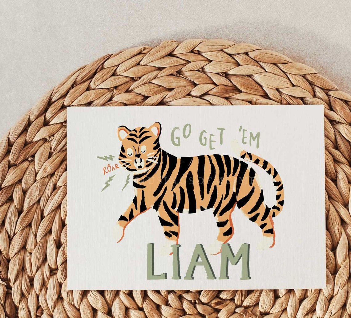 Go Get Em Roaring Tiger Custom Name Personalized Kids Room Gift Poster - Image 3