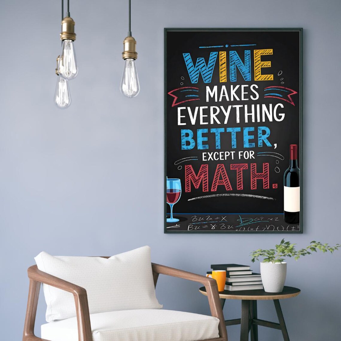 Wine Makes Everything Better Except Math Chalkboard Quote Poster - Image 6