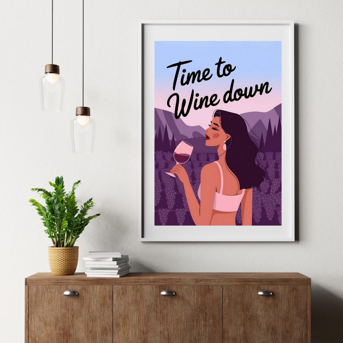 Time to Wine Down Funny Quote Poster with Vineyard Sunset Scene - Image 5