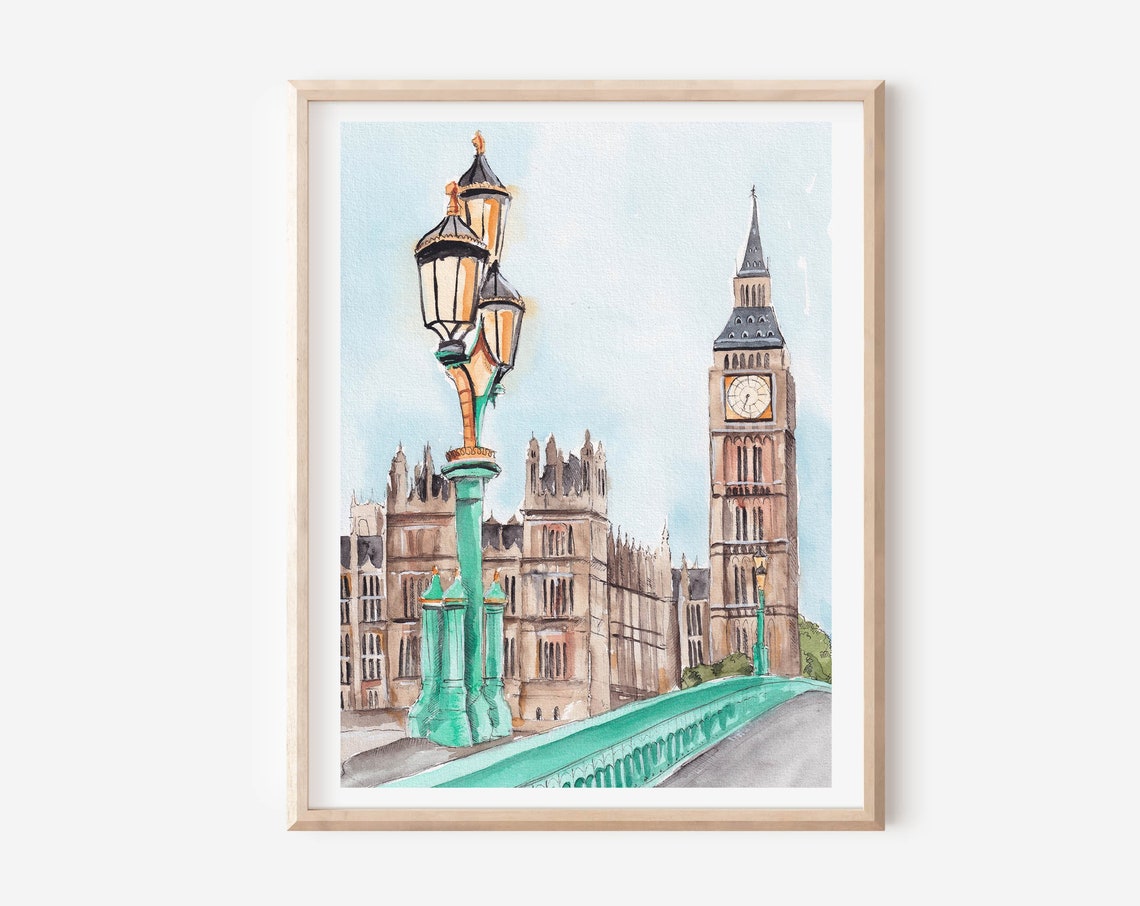 London Art Print London Wall Art Big Ben Poster Travel Art Print London Cityscape Europe Painting London Poster