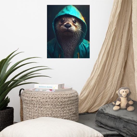 Otter In Raincoat Poster Art Cute Wall Print Funny Animals Clothed Animal