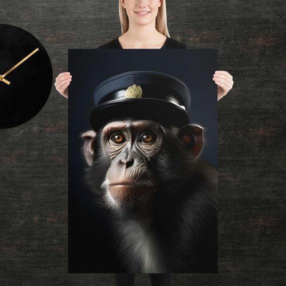 Police Monkey Cute Animal Poster Fancy Portrait Unique Art Detective