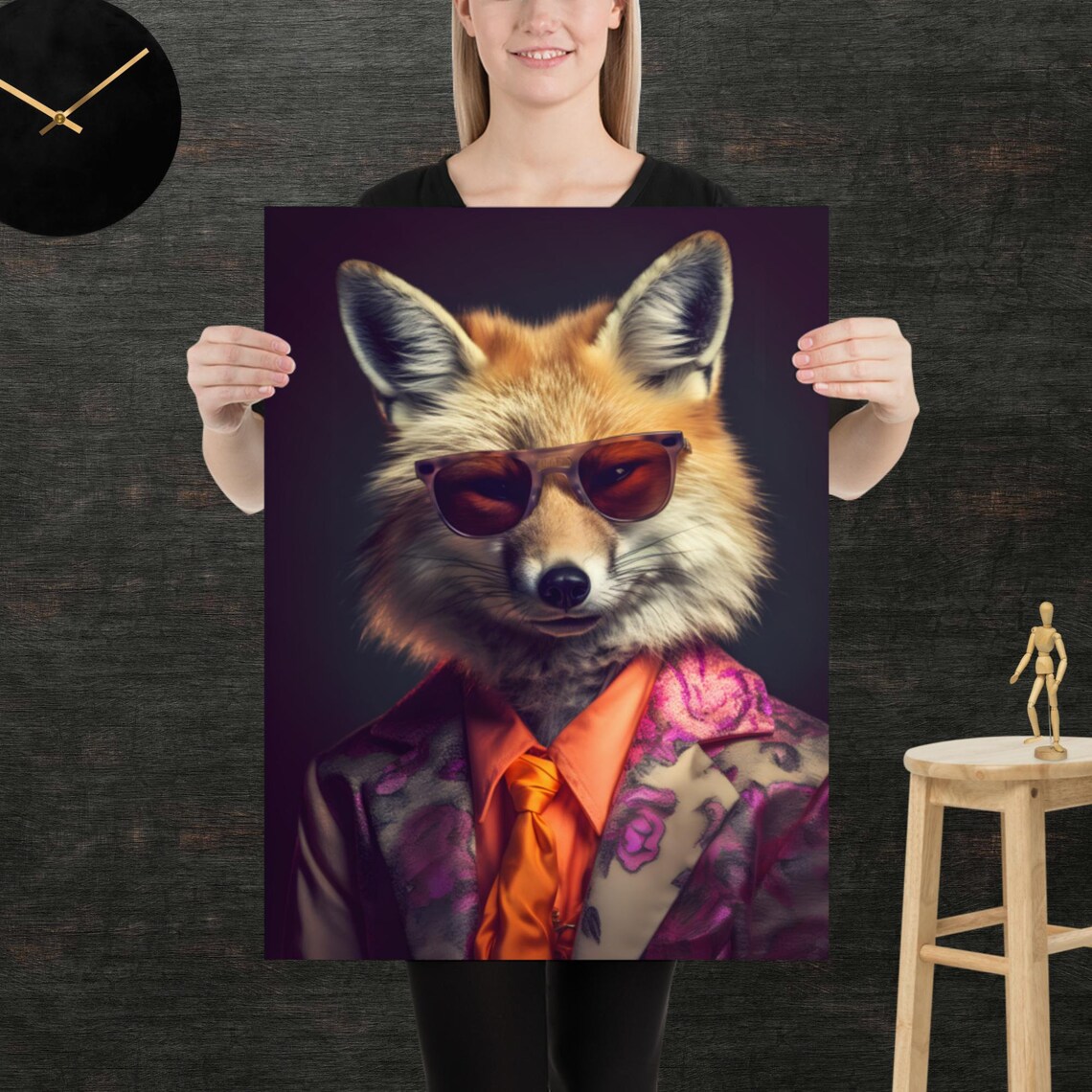 Fox 80s Style Retro Poster Eighties Wall Art Living Room Funny Decor