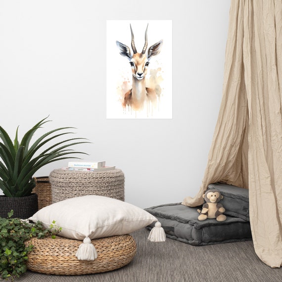 Cute Gazelle Poster Baby Art Nursery Watercolor Adorable Animal Childrens Room Wall