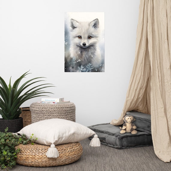 Cute Arctic Wolf Poster Baby Art Nursery Watercolor Adorable Animal Childrens Room Wall