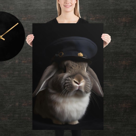 Police Rabbit Cute Animal Poster Fancy Portrait Unique Art Detective