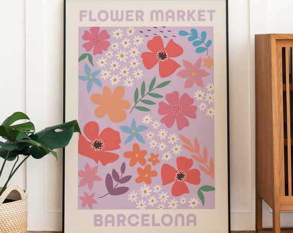 Flower Market Print, Barcelona Vintage Poster