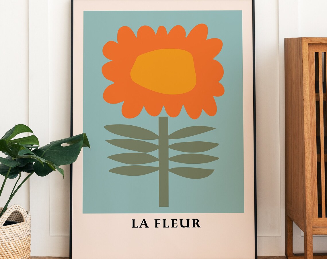 Abstract Botanical Sunflower Art, Botanical Boho