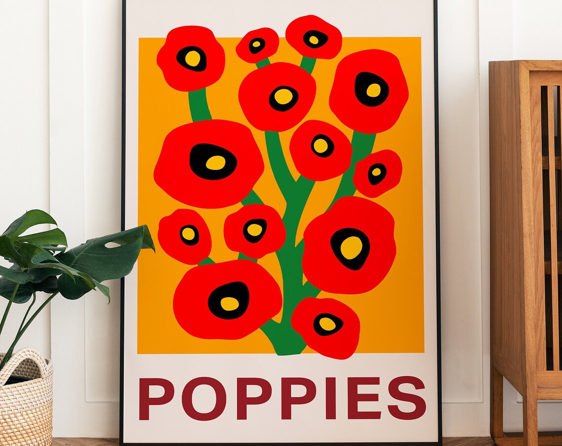 Poppies Flowers Art Print, Boho Floral Typography