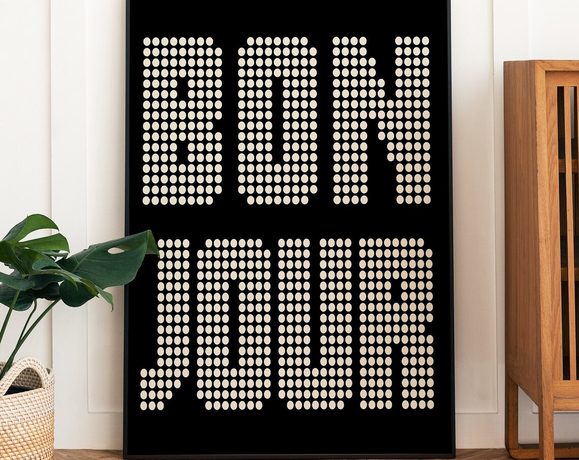 Bonjour Typography, Retro Boho Entry Way Decor