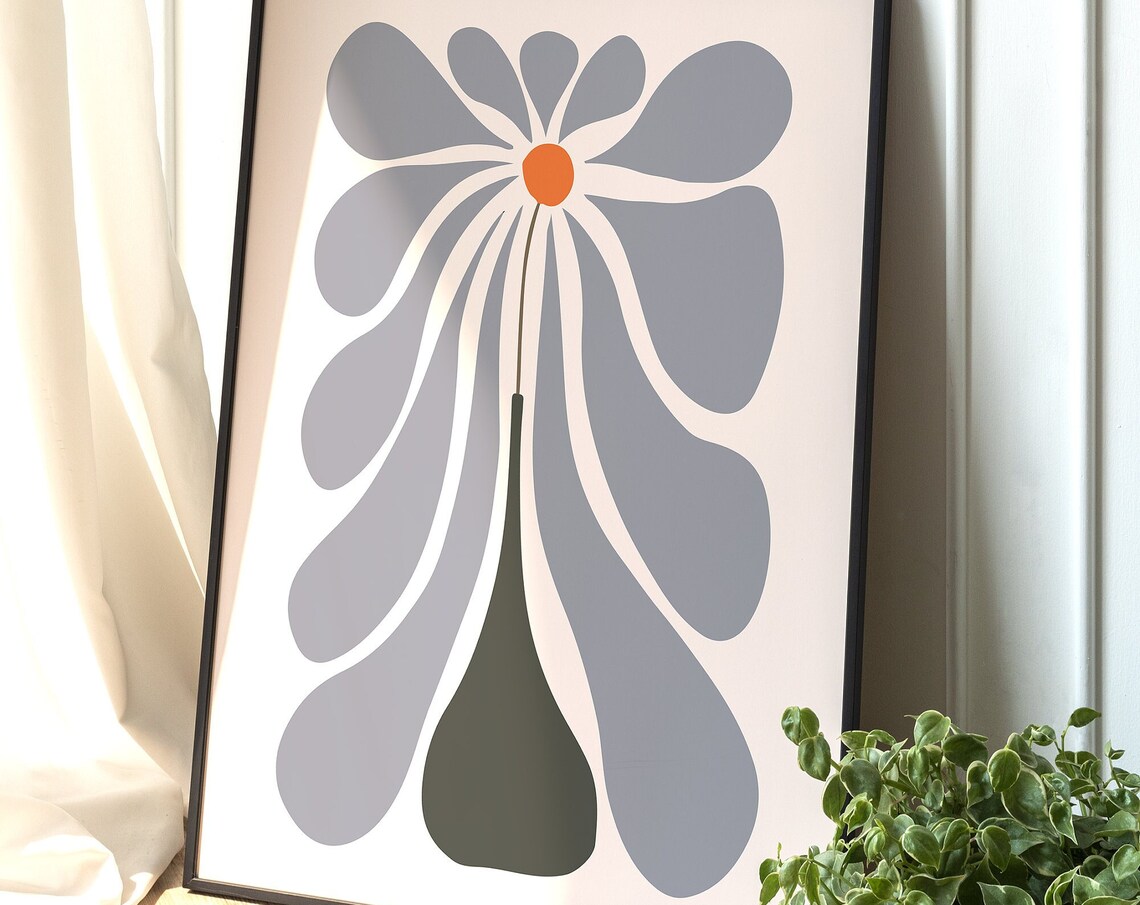 Mid-Century Botanical Minimal Print, Boho Decor