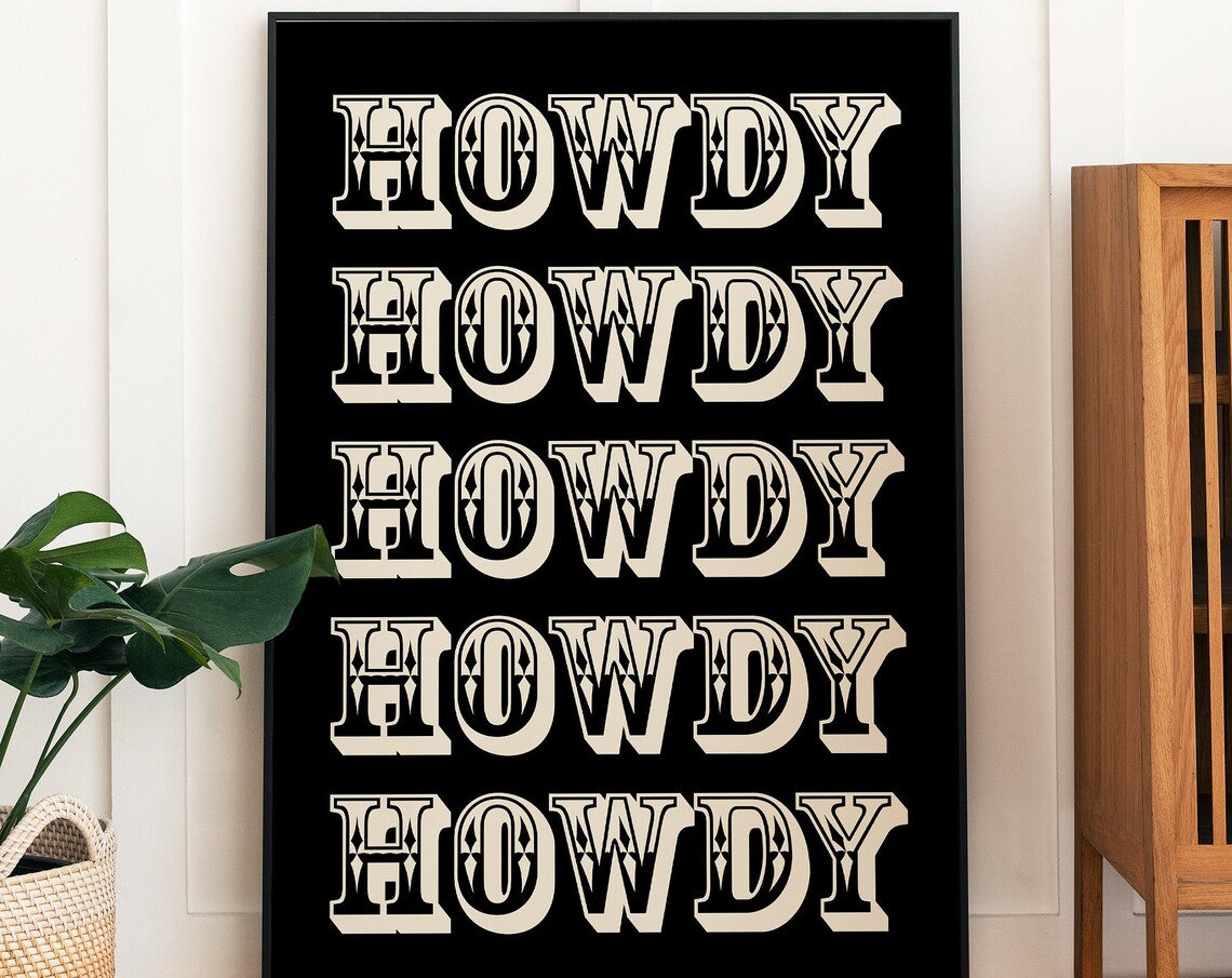 Howdy Typography Western Decor, Southwestern Poster