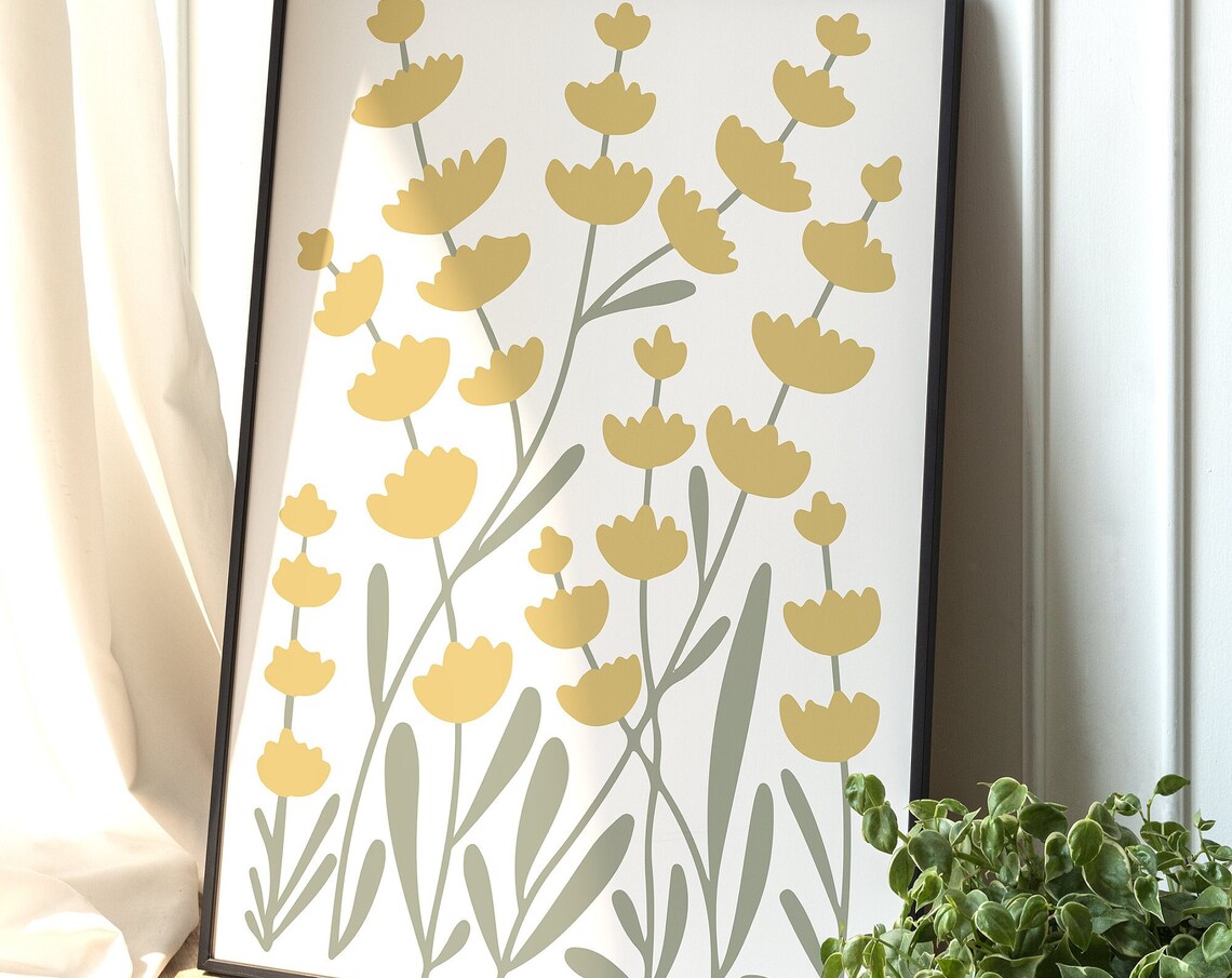 Botanical Boho Decor, Minimalist Floral Illustration