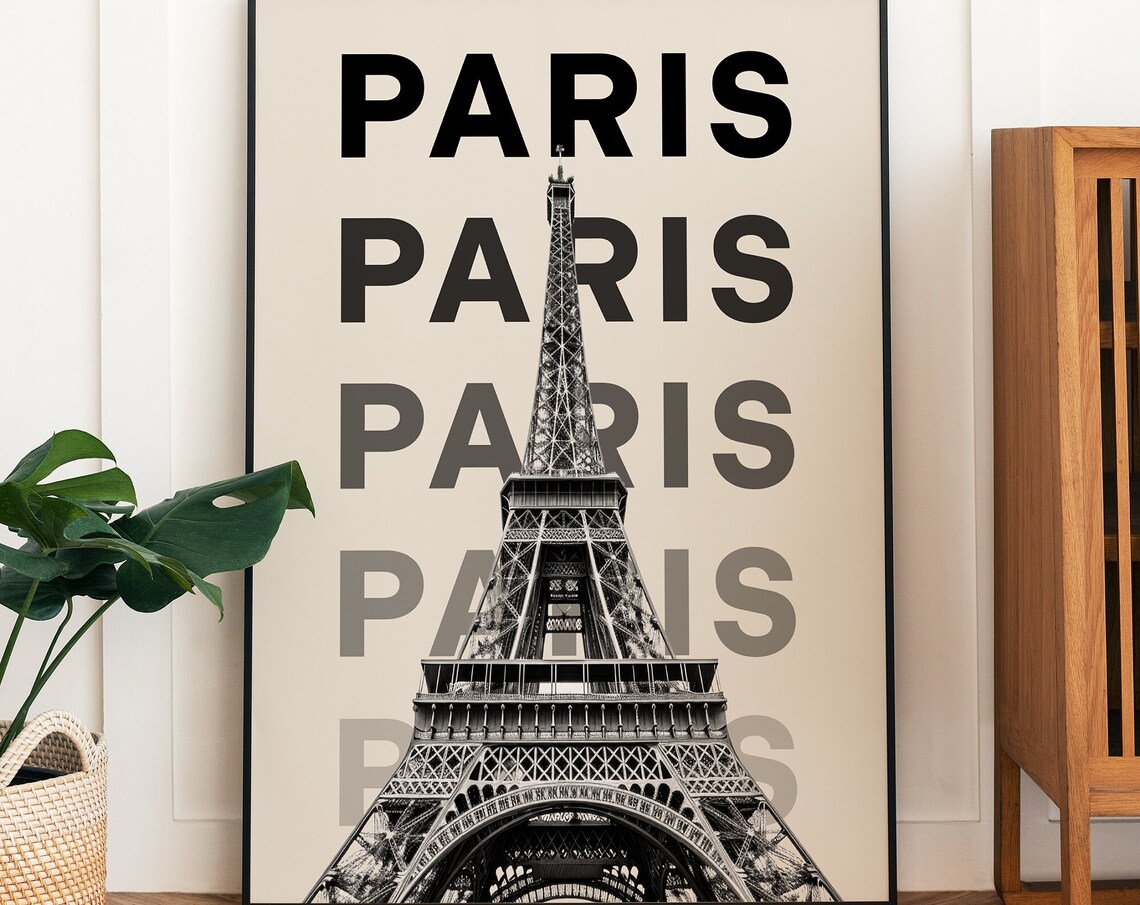 Paris Travel Poster, Modern Neutral City Print