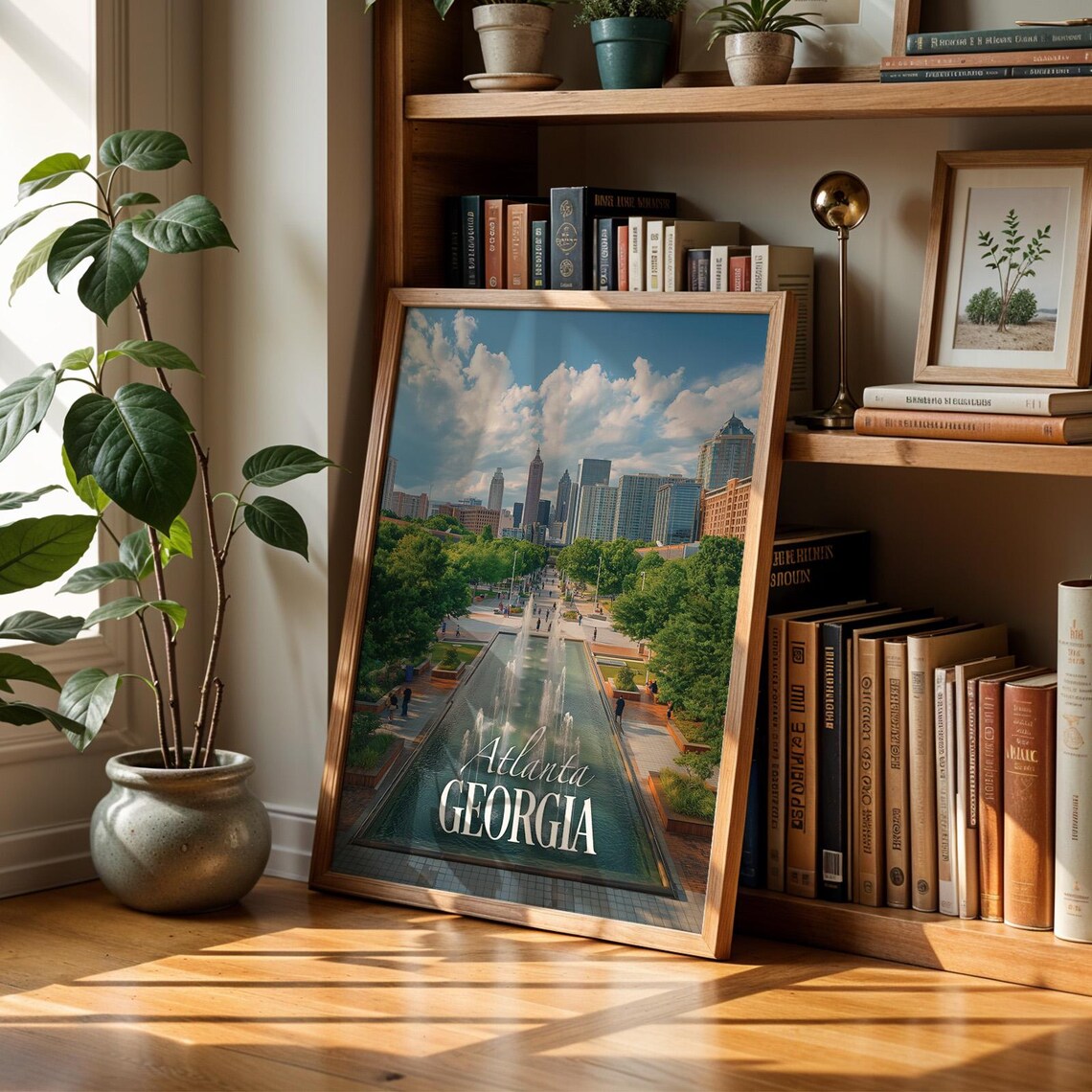 Atlanta Georgia Fountain of Rings Skyline Park Vintage Travel Poster