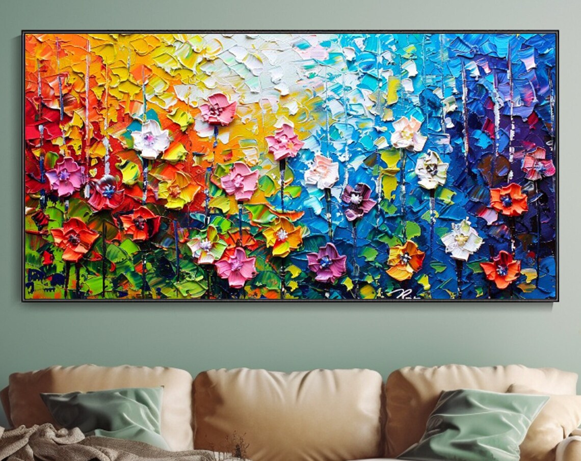 Rainbow Wildflower Garden Blooming Colorful Abstract Floral Art Print