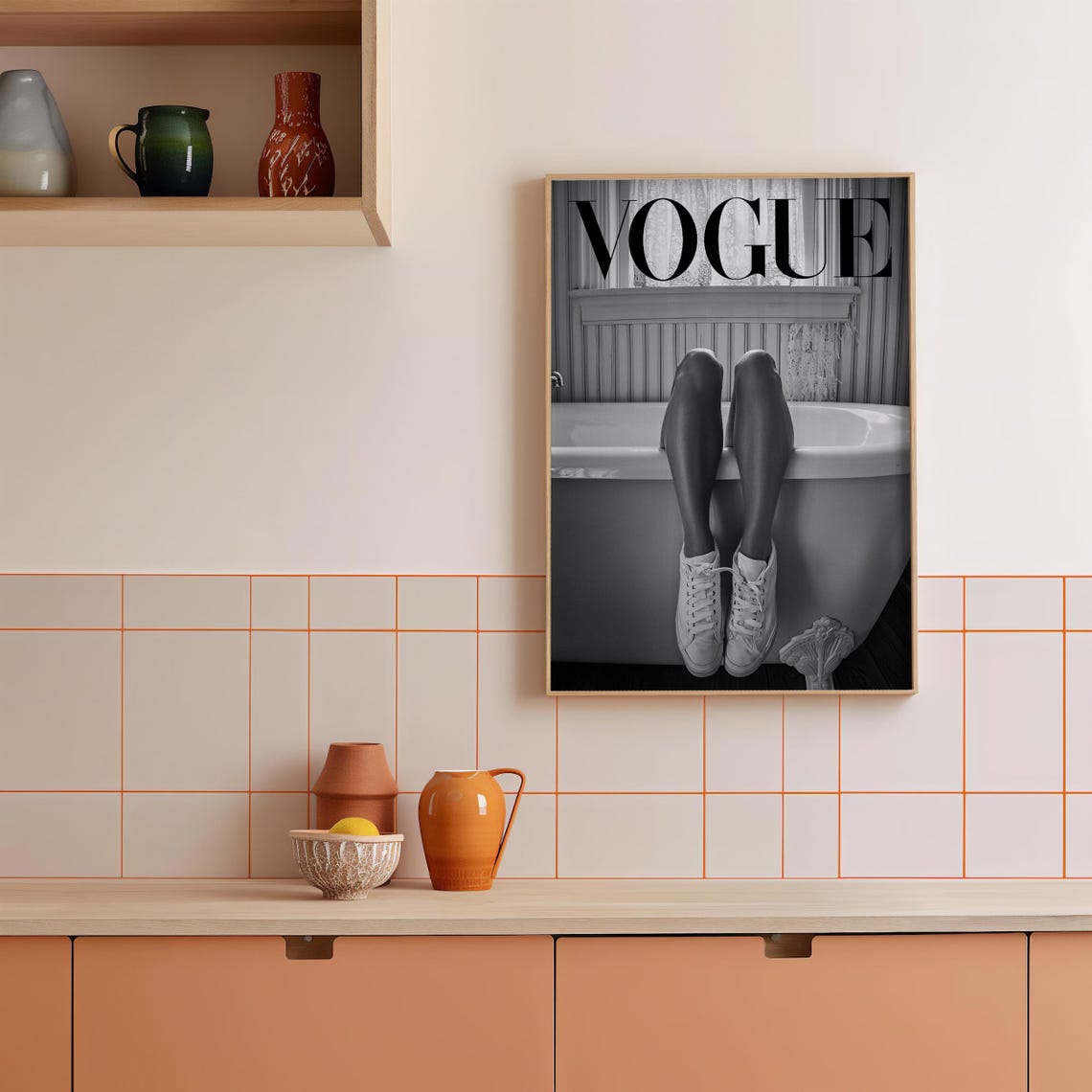 Black and White Vogue Style Woman Legs Bathtub Fashion Poster - Image 2